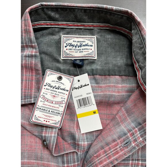 Flag & Anthem Men's Modern Flannel Plaid Shirt Red/Gray Coastal Casual Sz MED - Picture 4 of 6